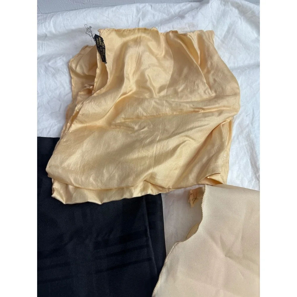 3 Vintage Silk Scarf Set Black Gold Beige Hand Italy Made Polyester